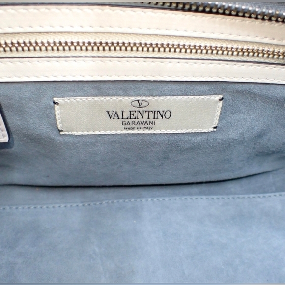 Valentino Garavani Floral Rockstud Crossbody 2way Tote Bag Gray Cream Leather - Picture 9 of 10